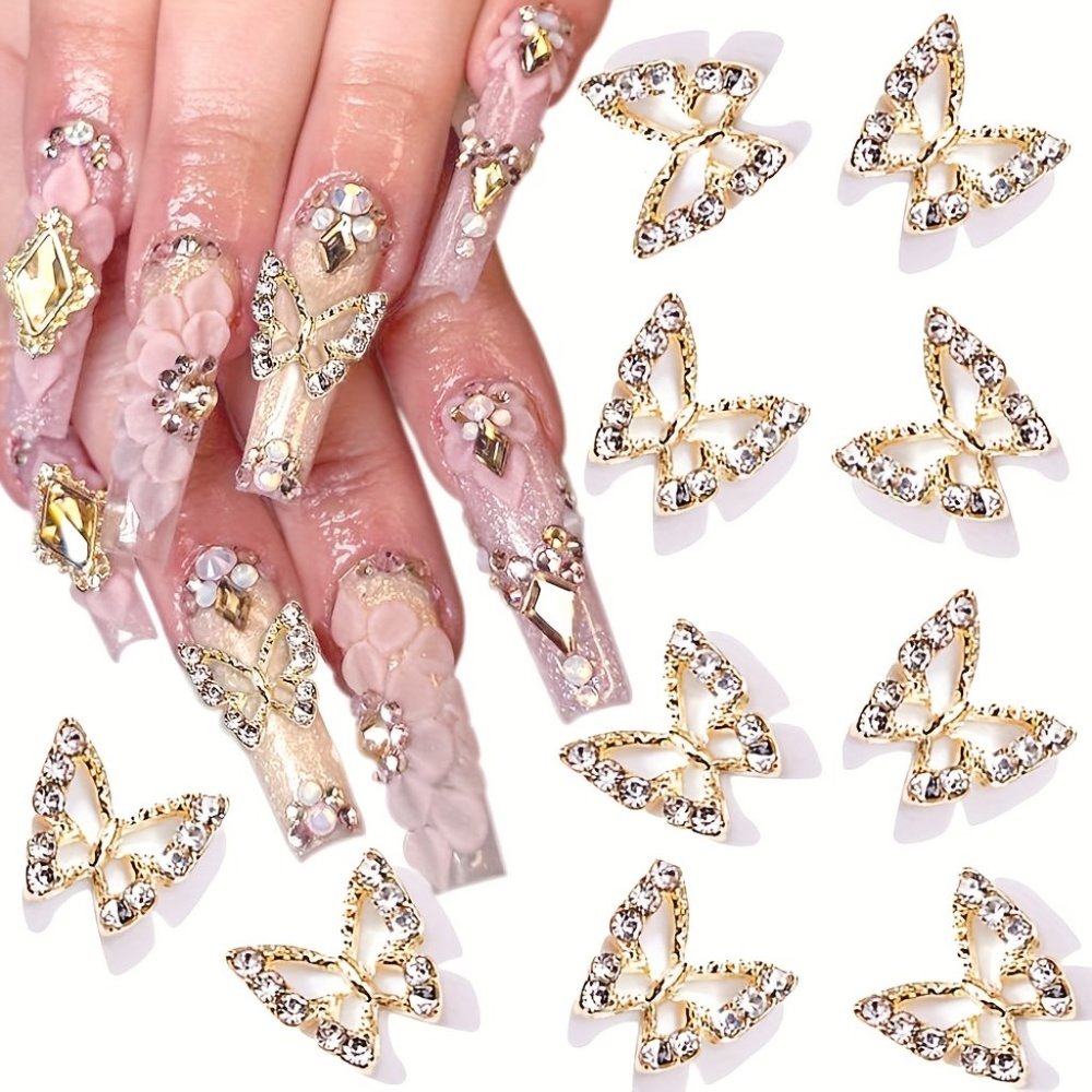 5pcs Butterfly Rhinestones Nail Charms Silver/Golden Butterfly Nail Jewelry - Picture 2 of 4